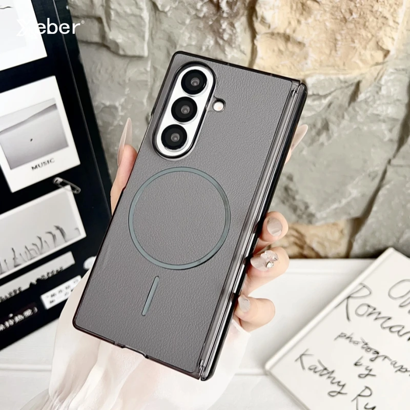 Für Magsafe Magnetische Luxus Leder Telefon Fall Für Samsung Galaxy Z Fold7 Z Fold 7 6 5 4 Scharnier stoßfest Schutzhülle Zurück Abdeckung
