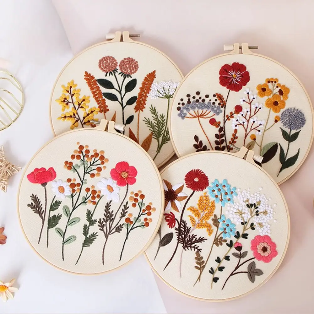 Beginners Flower Embroidery Kit With Pattern Instructions Cross Stitch Kits Embroidery Hoops Threads Needles Needlepoint Kit