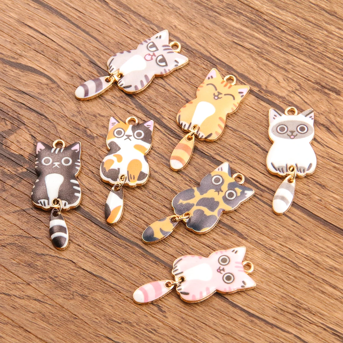 10Pcs 7 Color 16x38MM Alloy Metal Drop Oil Printing Cat Charm Animal Pendant For Enamel DIY Bracelet Necklace Jewelry Making