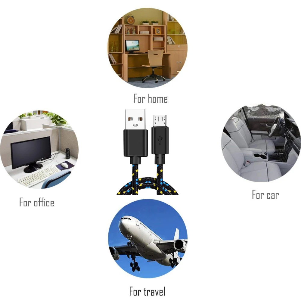 Cable de carga USB A a Micro USB 2A, cargador rápido, Cable de datos de nailon de 1M, 2M, 3M para Android, Xiaomi, Samsung, dispositivo de carga Micro USB