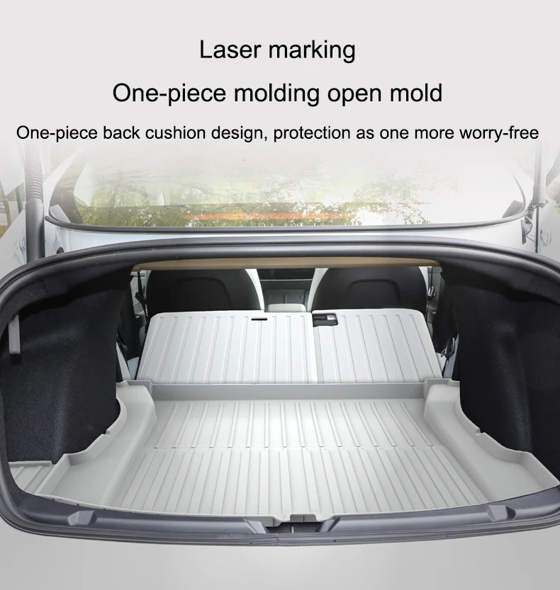 White TPE Seat Cover Cushion Frunk & Trunk Protector Anti-Kick Mats for Tesla Model Y Model 3 2021-2023 Cargo Tray Floor Mat