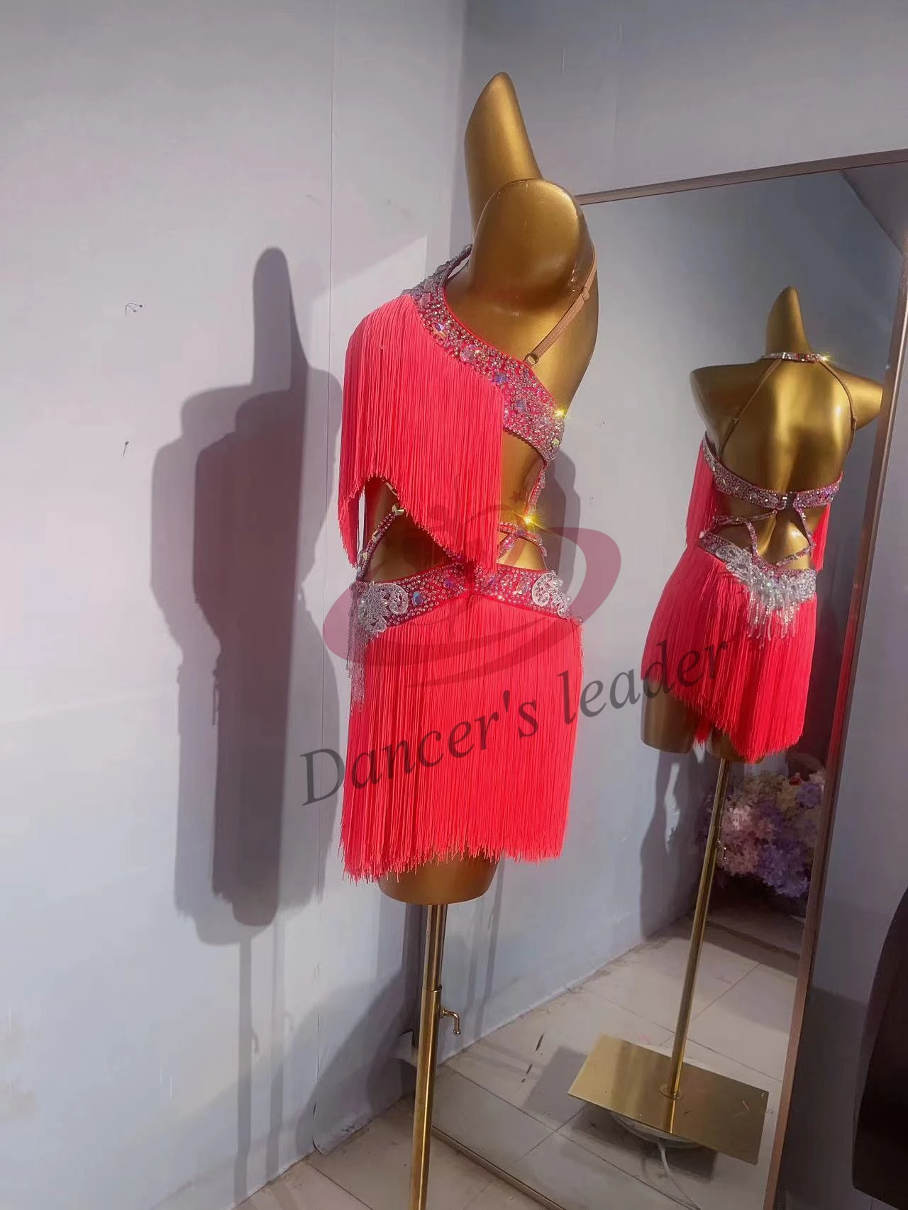 Latin Dance Stage Performance Special Grade Clothing High-end Custom Red Tassel With Rhinestone Samba Rumba Style Women's Dress