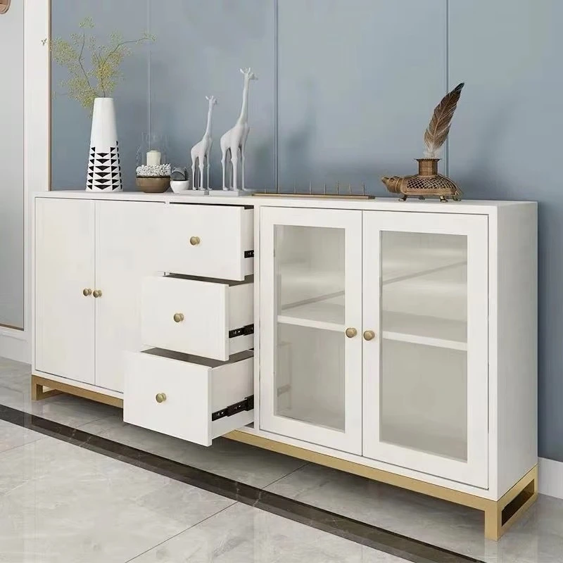Modern white tableware collection solid wood restaurant storage cabinet