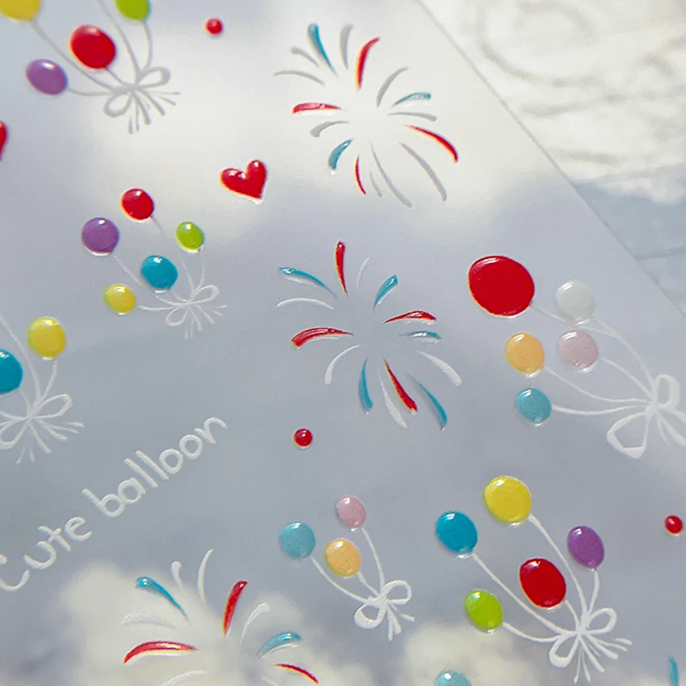 1 vel 3D Jelly Ballon Vuurwerken Nail Art Stickers Nieuwjaar Handgeschilderde Ballon Nail Decal Sfeer Decor manicure Decal
