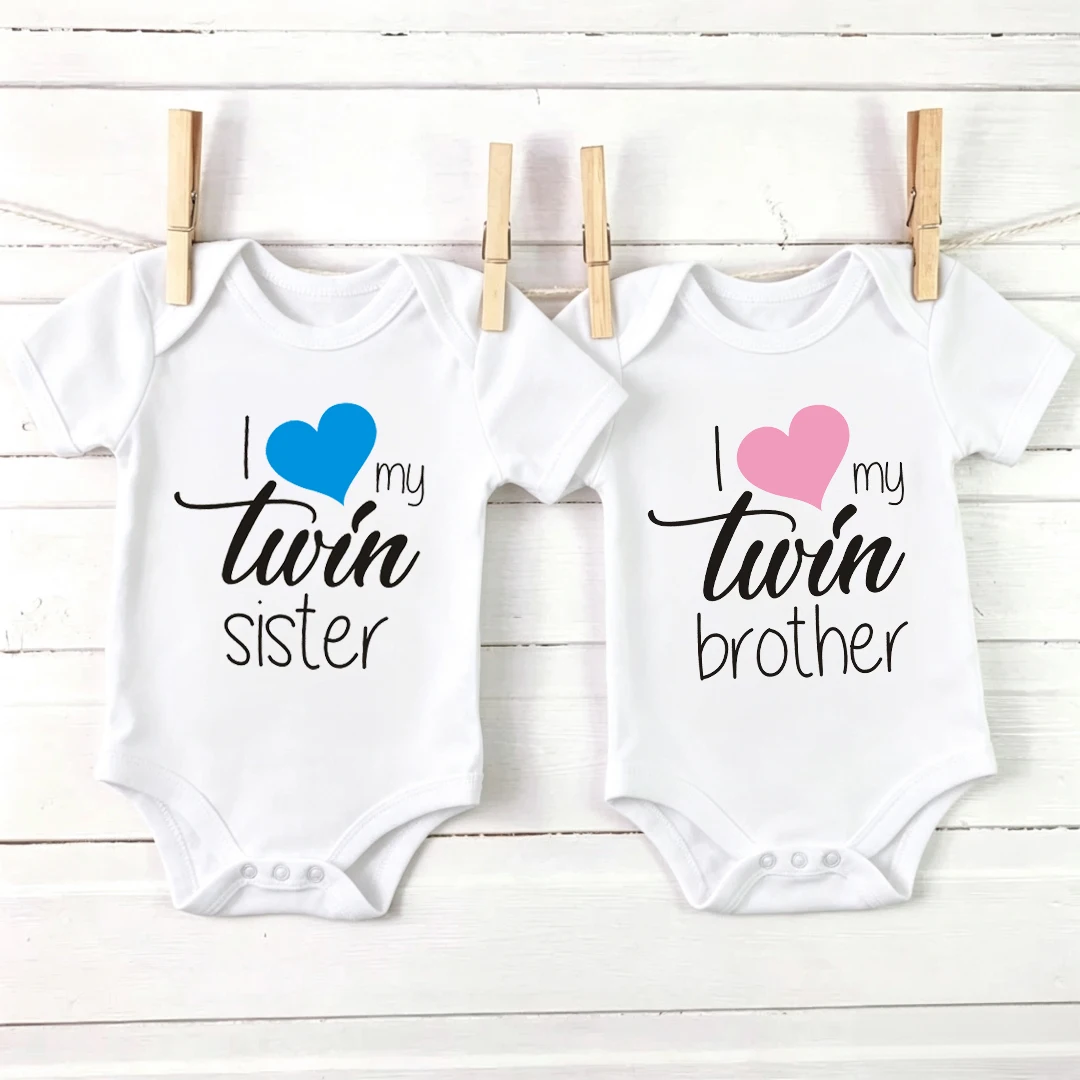 Twins Infant Bodysuit I Love My Twin Sister Brother Newborn Boys Girl Short Sleeve Jumpsuit Toddler Clothes Baby Gift Romper