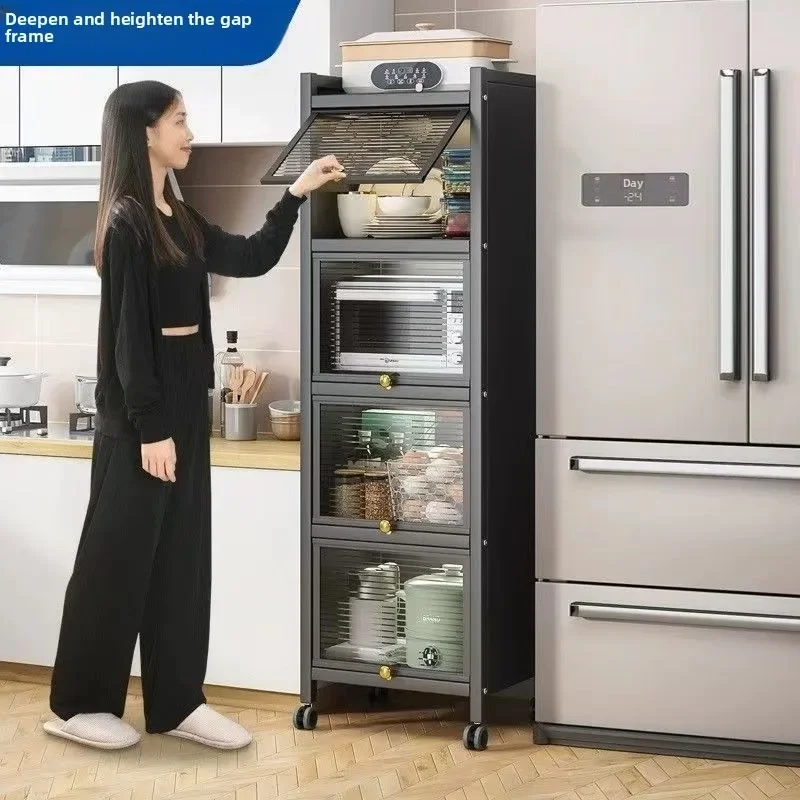 Multi-functional Kitchen Shelf Floor-to-ceiling Shelf Locker Microwave Pot Oven Cabinet Storage Rack with Cabinet Door