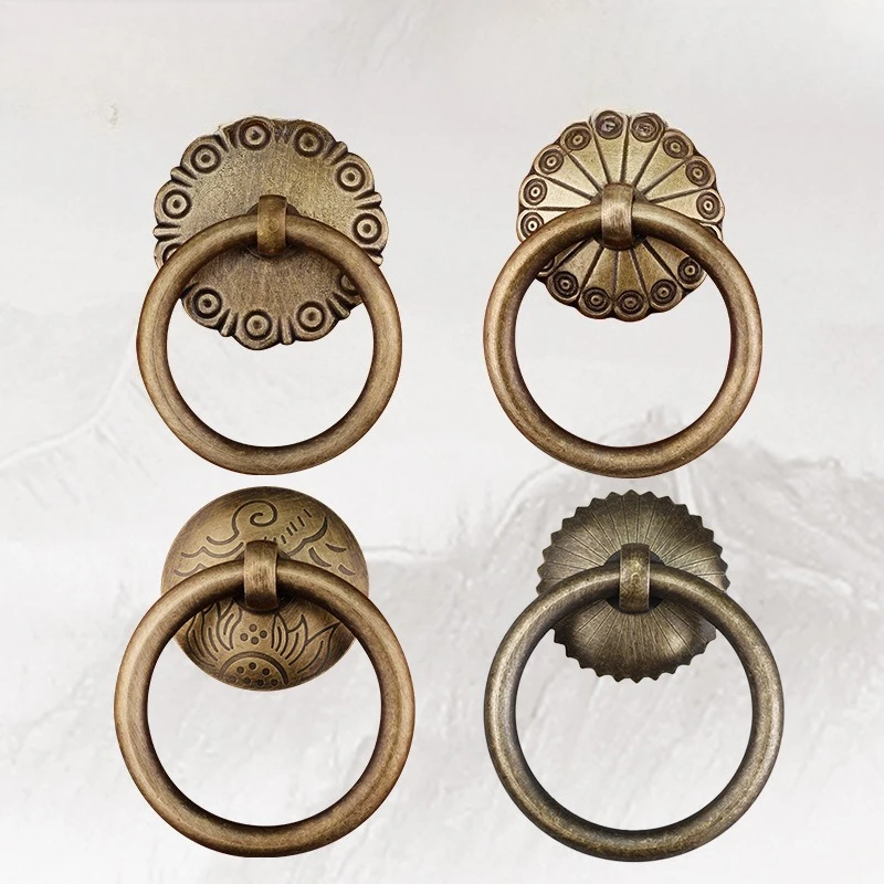 Vintage Camphor Wood Box Drawer Pulls Antique Style Cabinet Handles Classic Retro Ring