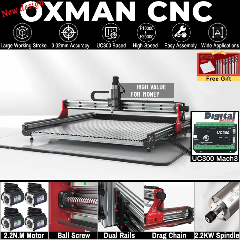 10%OFF Bulkman3D OXMAN CNC Machine with USB UC300 Mach3 Precise 4-Axis Router Engraver for Milling Wood, Metal, Acrylic, Plastic