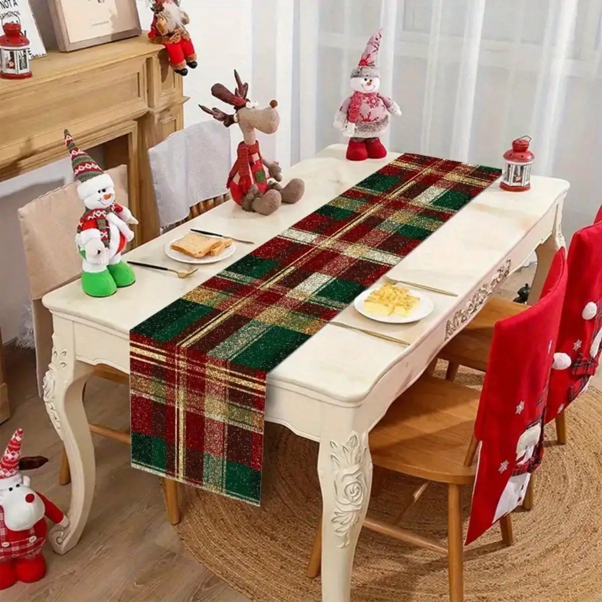 1pc Elegant Plaid Christmas Table Runner With Green, Red, Golden & Brown Tartan Pattern - Durable Holiday Dining Table Decor For Xmas, Thanksgiving, Weddings, Banquets - Buffet & Dinner Party Decoration (Scottish Tartan Design)