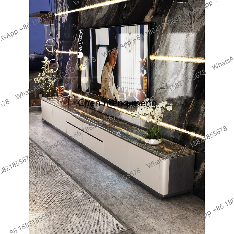 Natural luxury stone floor-to-ceiling TV cabinet light luxury marble villa home living room coffee table new model