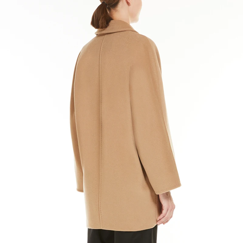 Klassieke witte korte wollen damesjas met dubbele rij knopen, op maat gemaakte kasjmiermix, hoogwaardige winterwarmte, losse en eenvoudige jas