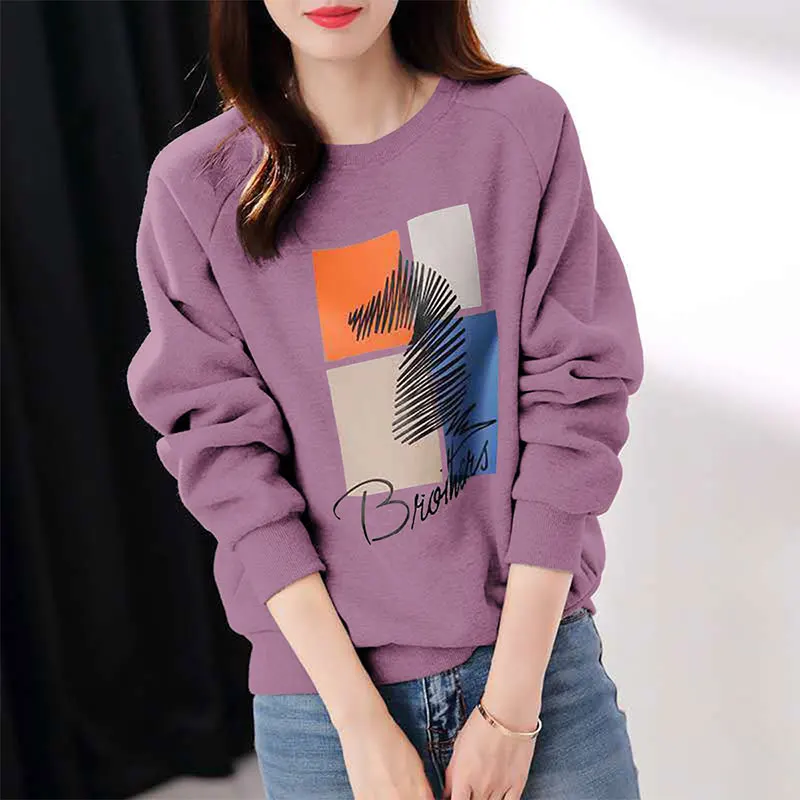 Women\'s Autumn Casual Simplicity Printing O-neck Long Sleeve Sweatshirts Women Clothes Fashion All-match Temperament Loose Tops