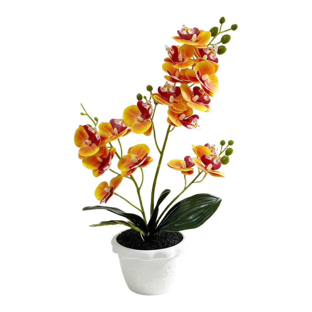 Decorative Artificial Phalaenopsis Orchid with Realistic Structure and Seamless Color Transition in Embossed Pot