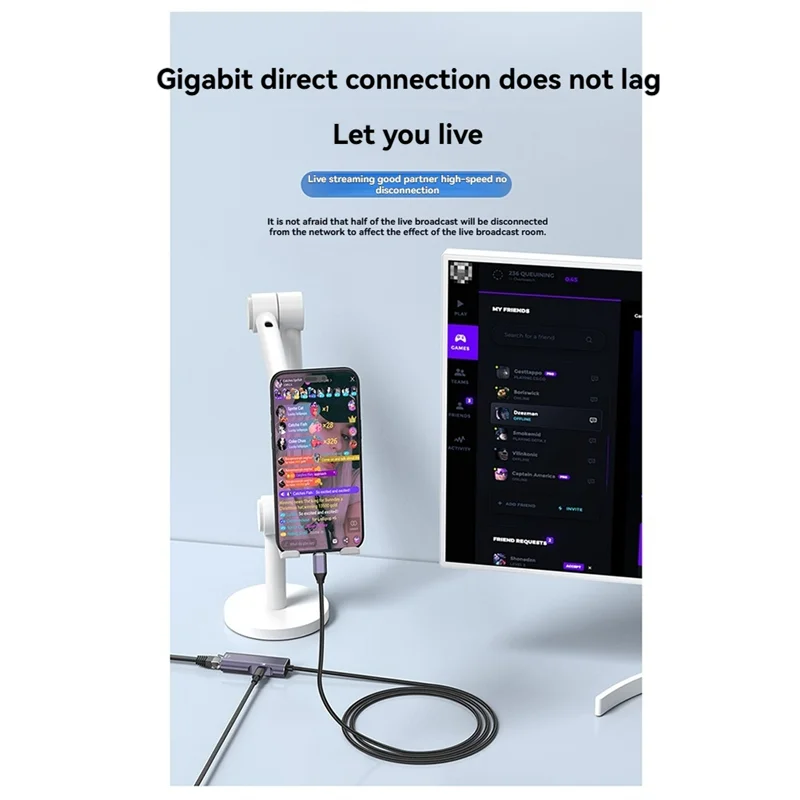 AA87 PD32 Typec-기가비트 네트워크 카드 화웨이 라이브 방송용 충전 기능이 있는 휴대폰 네트워크 케이블 변환기