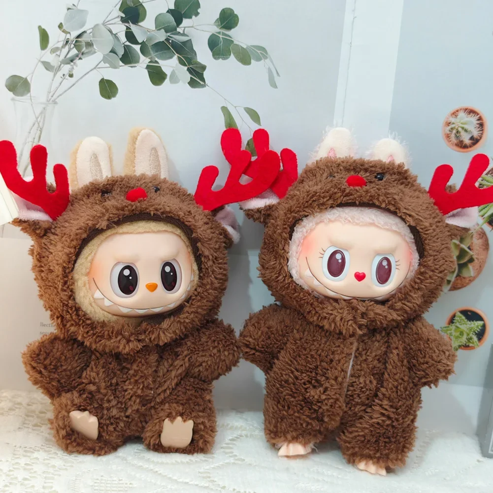 Pakaian boneka mewah Mini 17cm aksesori pakaian untuk Labubu Idol V1 V2 Christmas Cookie Man Sweater topi pakaian hadiah Tahun Baru