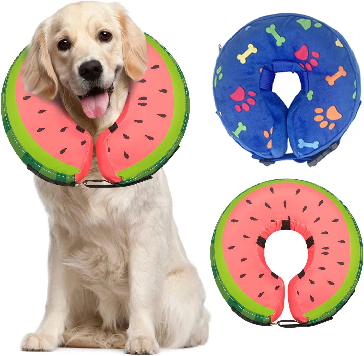Dog Inflatable Cone Collar Adjustable Washable Pet Recovery Cone After Surgery Protective Collar for Large Medium Small Dogs Cat
