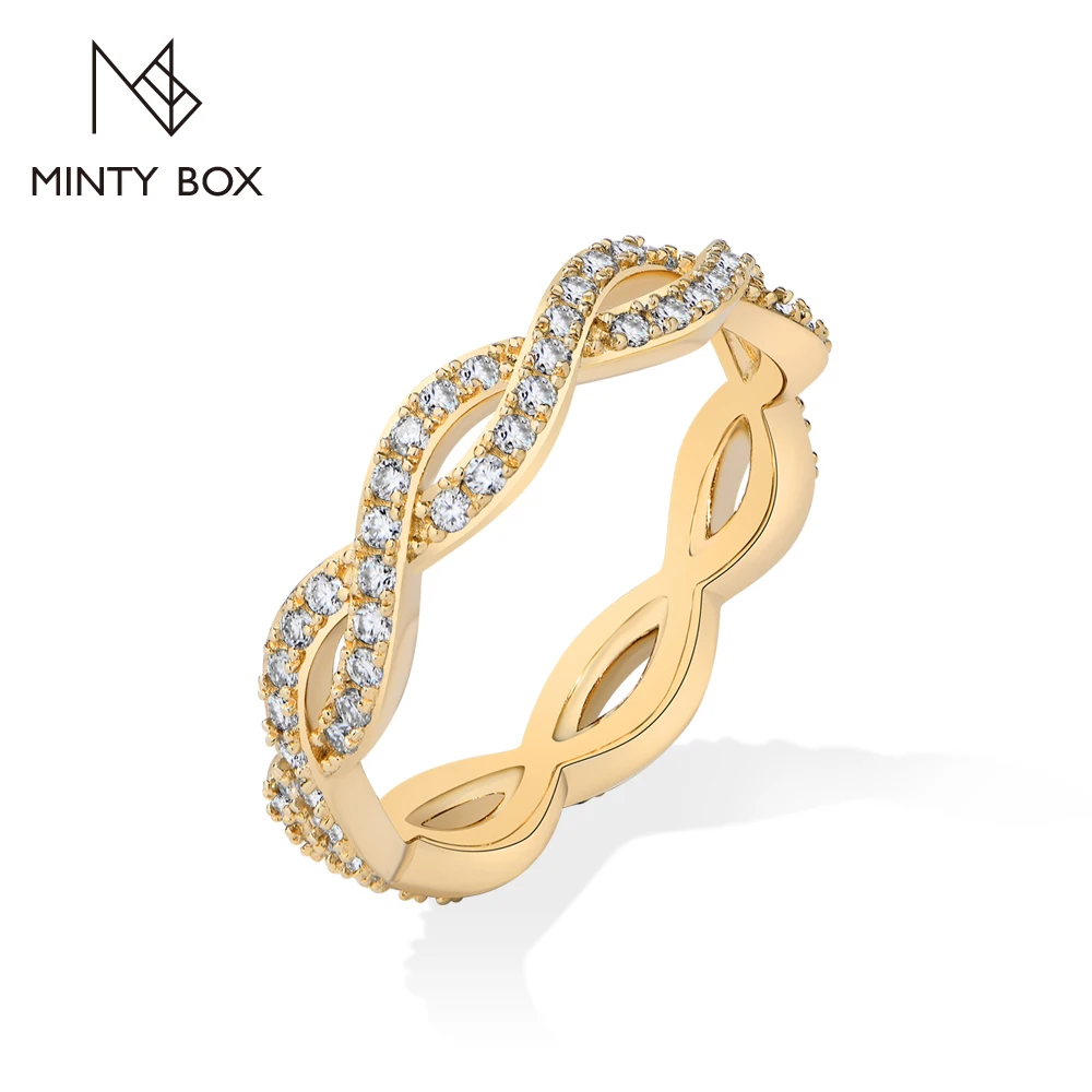 MintyBox DVVS1 Moissanite Rings for Women S925 Silver Dainty Infinity Twist Band Trendy Eternity Wedding Ring Party Jewelry Gift