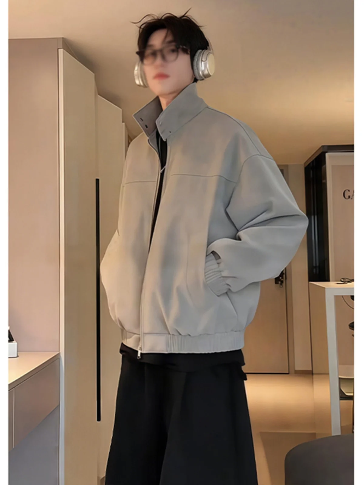 

Cleanfit Men's Dyed Leather Jaet ort Motorcycle Sle Stand Collar Spring Autumn Windproof Workwear Zipper Closure Pure C...