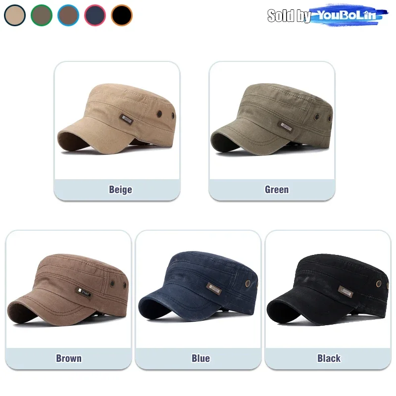 Baumwolle perforiert atmungsaktiv Militär Akademie Kadett flache Kappe Sonnenhut Trucker Caps Papa Hüte – Detail 3