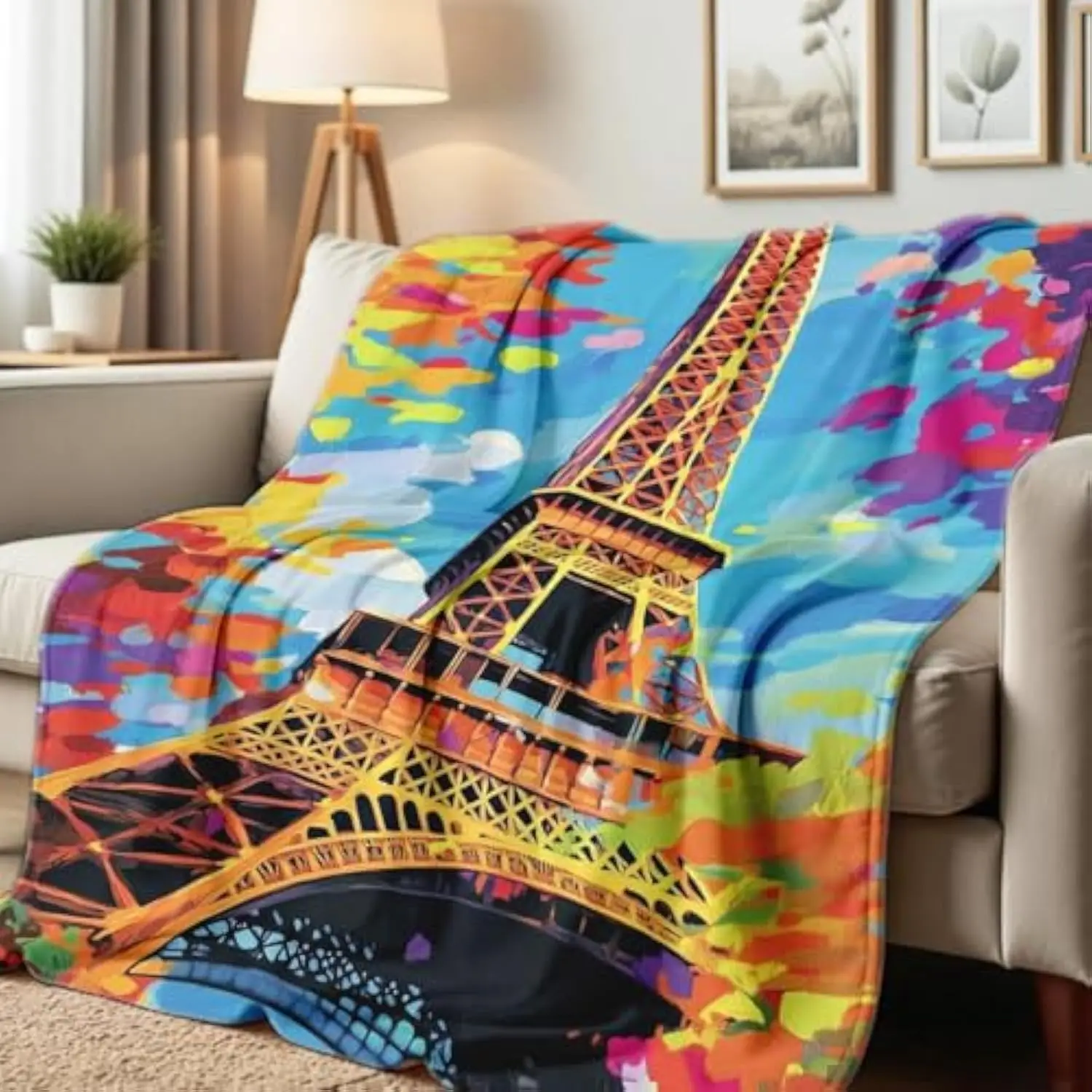 

Eiffel Tower Abstract Art Print Flannel Throw Blanket Soft Coral Fleece Sofa Couch Decor Blanket