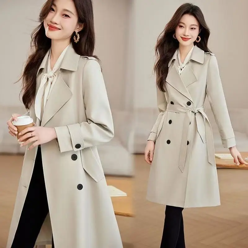 

Women Casual Trench Coat Belt Lining Midi Length Windbreaker Female Outerwear Tops Spring Autumn Gabardina Mujer Basic Coat