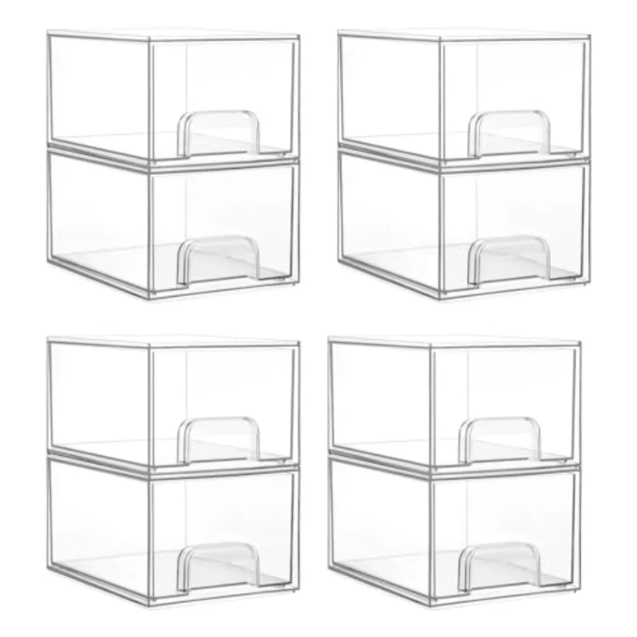 

8 Pack Small Clear Stackable Storage DrawersAcrylic Bathroom Makeup Organizer Plastic Storage Bins For Vanity Undersink Kitchen