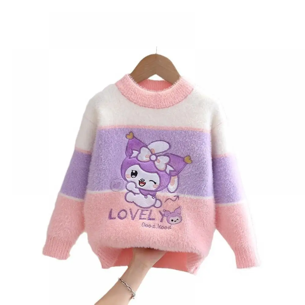 Kuromi الفتيات محبوك سترة جولة الرقبة أسفل الترفيه قمم Kawaii نمط جديد الخريف الشتاء الكرتون الأطفال السترة #5