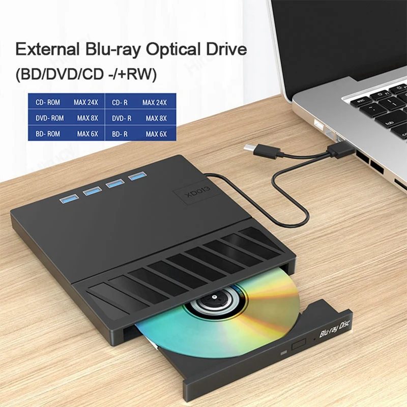 USB 3.0 Type-C Multiplication External Blu-Ray Optical Drive CD/DVD/BD -/+RW Player Burner Writer Reader For Laptop PC