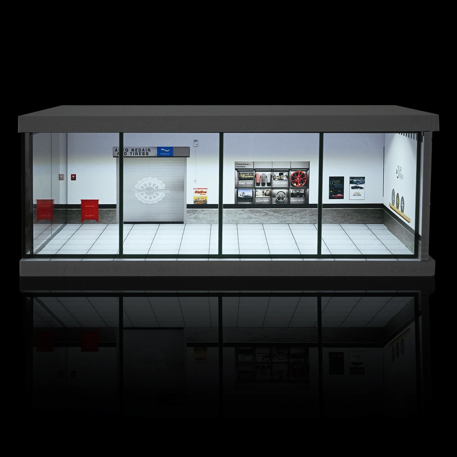 Diorama 1: 43 โชว์รูมรถที่จอดรถฉากรุ่น LED City รถโรงรถฉากจอแสดงผลรุ่น