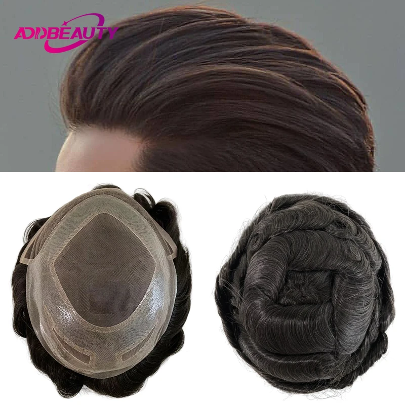 HD Lace PU Men's Capillary Prothesis Man Toupee Human Hair Wigs Front HD Lace Natural Hairline Breathable Indian Human Hairpiece