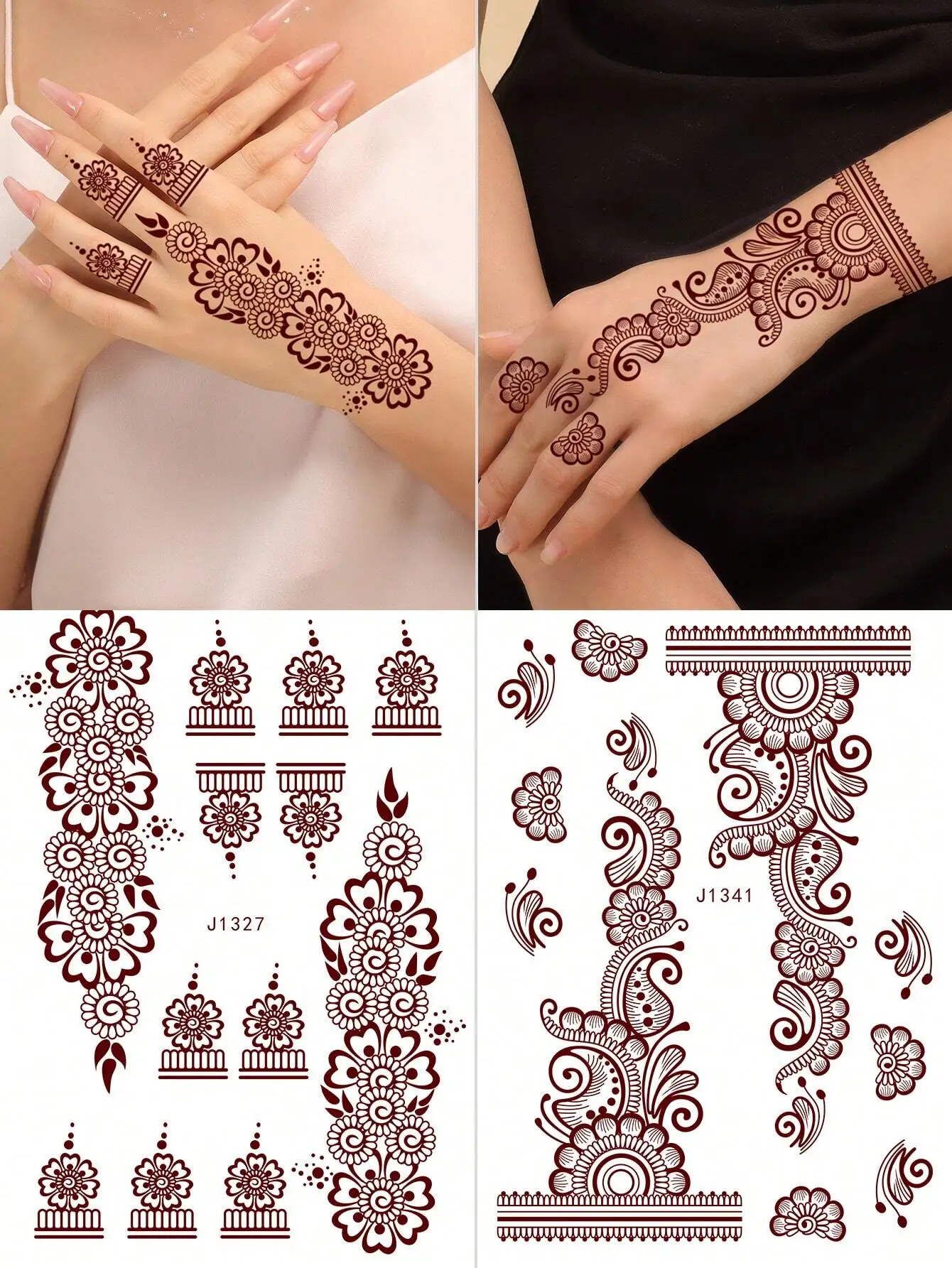 

1 лист наклейки из хны, водонепроницаемые коричневые наклейки для татуировки хны, цветочные наклейки из хны для женщин