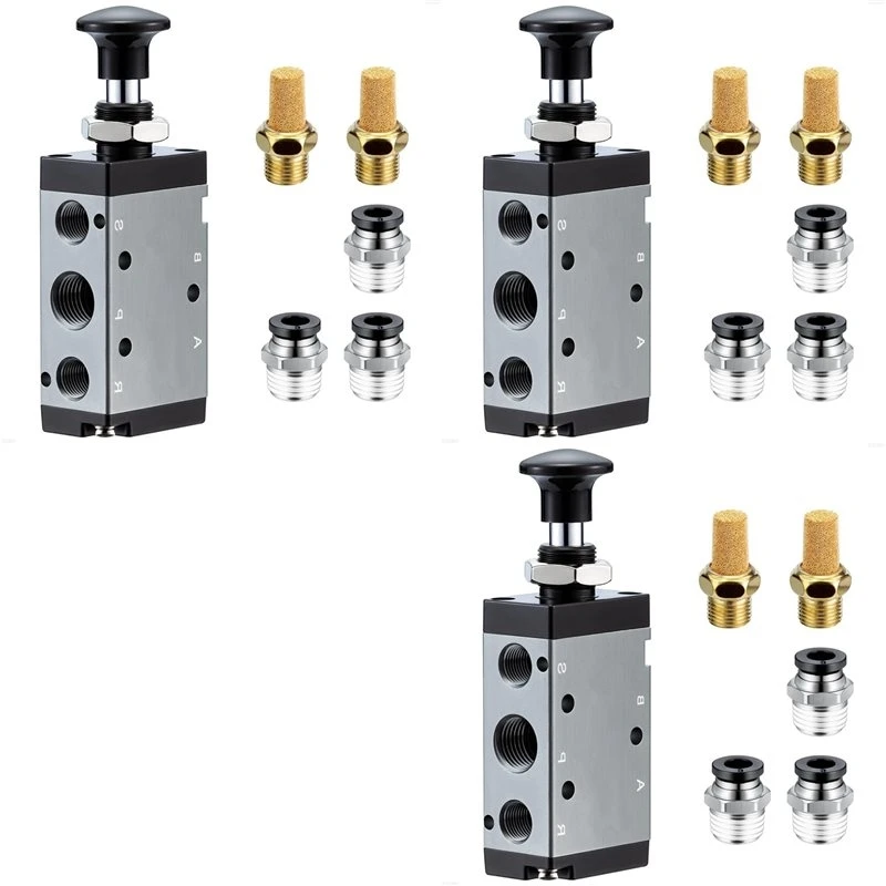 【A56X】3X Pneumatic Air Hand Lever Valve,5Way 2 Position 1/4Inch NPT Solenoid Valve Manual Control Direct Driving Type 4R210-08