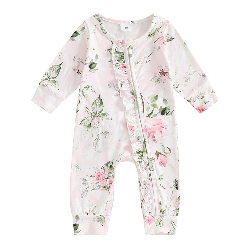 Pelele con estampado Floral para niñas, monos de manga larga con cremallera para recién nacidos, ropa bonita de otoño