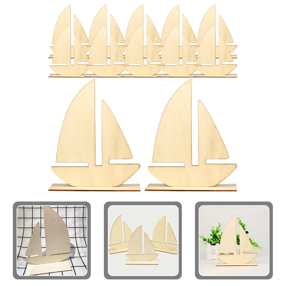 

10 Pcs DIY White Embryo Sailboat Blank Wooden Slices Rustic Decor Crafts Cutouts Shaped Unfinished