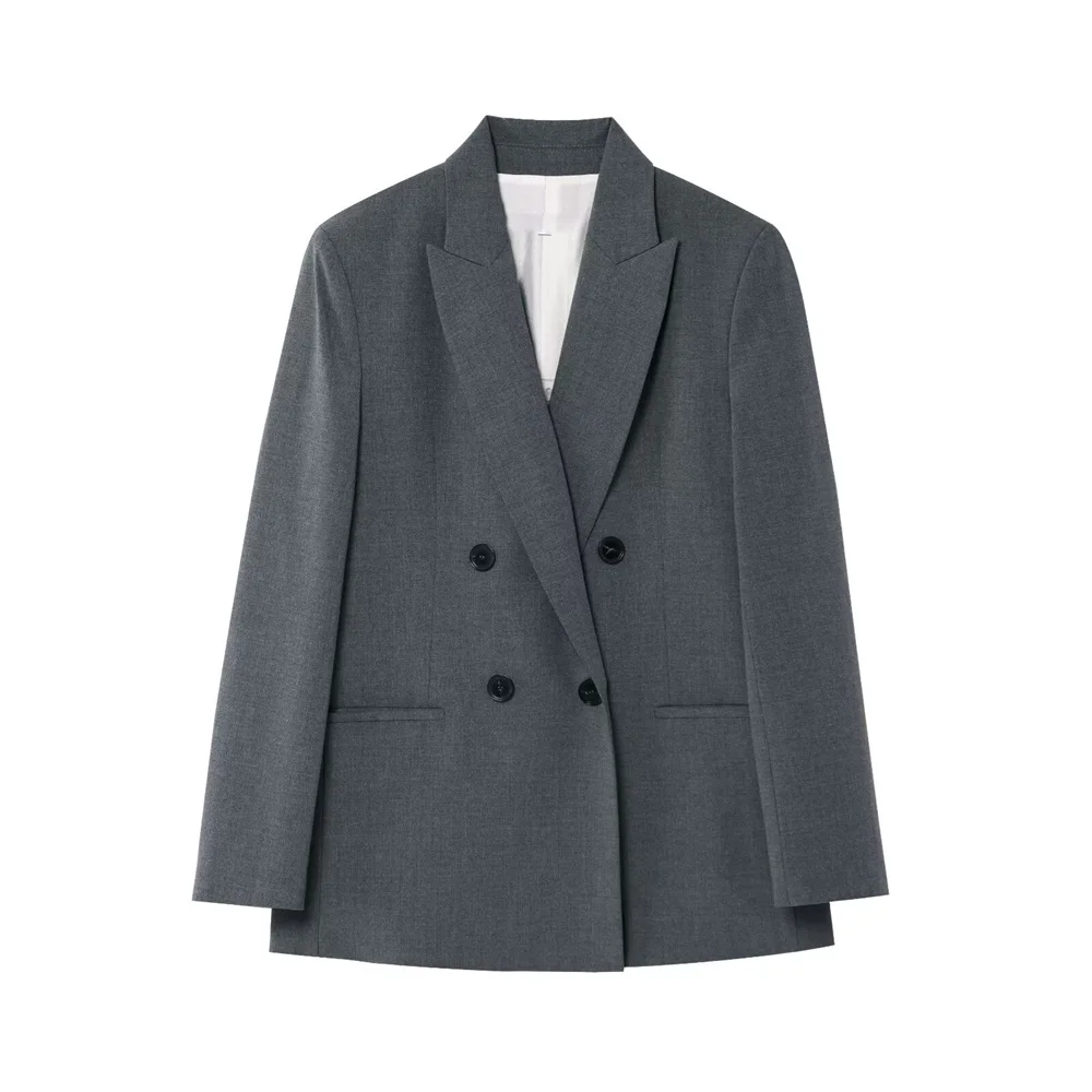 Women's clothing with shoulder pads double breasted long sleeved suit jacket spring and summer new high waisted pants