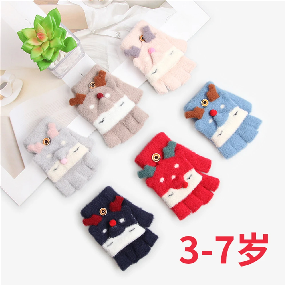 

3-7 year-old children cute cartoon fox half-finger cold write warm winter gloves ST-411