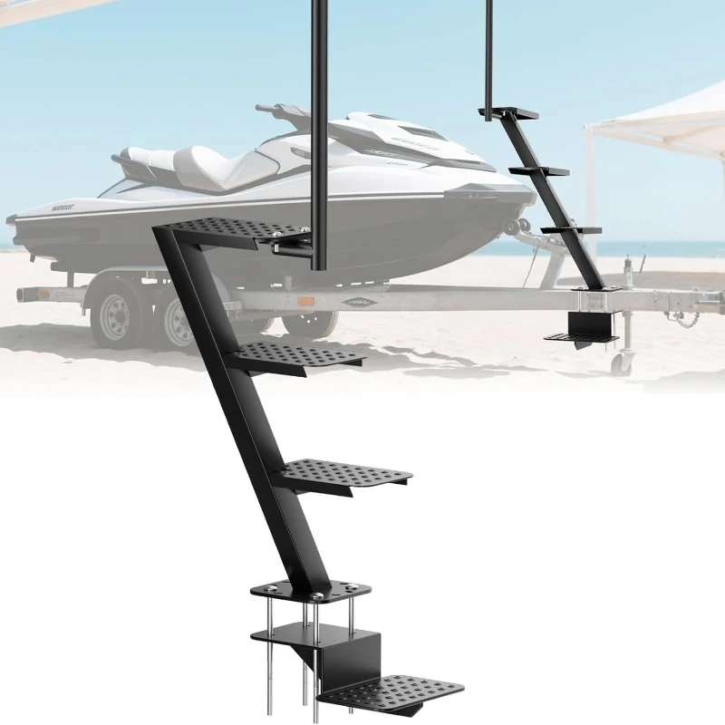 Heavy Duty Marine Trailer Steps with Safety Handle Non-Slip Surface Universal 3 Order Trailer Tongue Pedal
