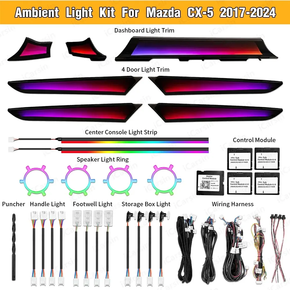 64 Color Dynamic CX5 Interior Ambient Light for Mazda CX-5 2017-2025 Symphony LED Lighting Upgrade Accessories Kit