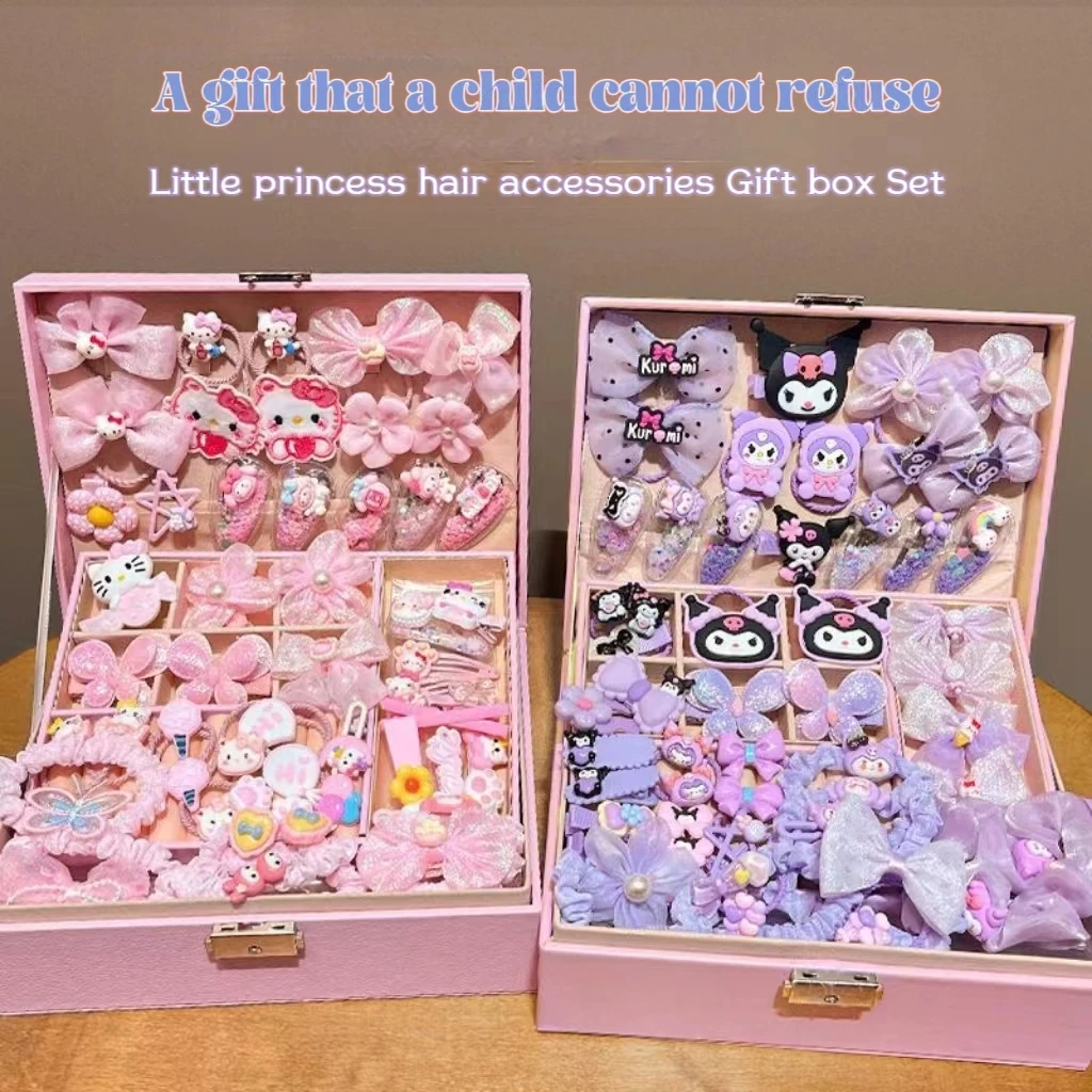 

Kuromi Children's Hairpin Gift Box Cinnamon Little Girl Hairpin My Melody Baby Hair Accessories Set Hello Kitty Jewelry Box