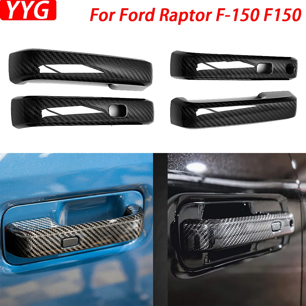 For Ford Raptor F-150 F150 2015-2020 Real Dry Carbon Fiber Exterior Door Handle Panel Trim Cover Car Decoration Accessories