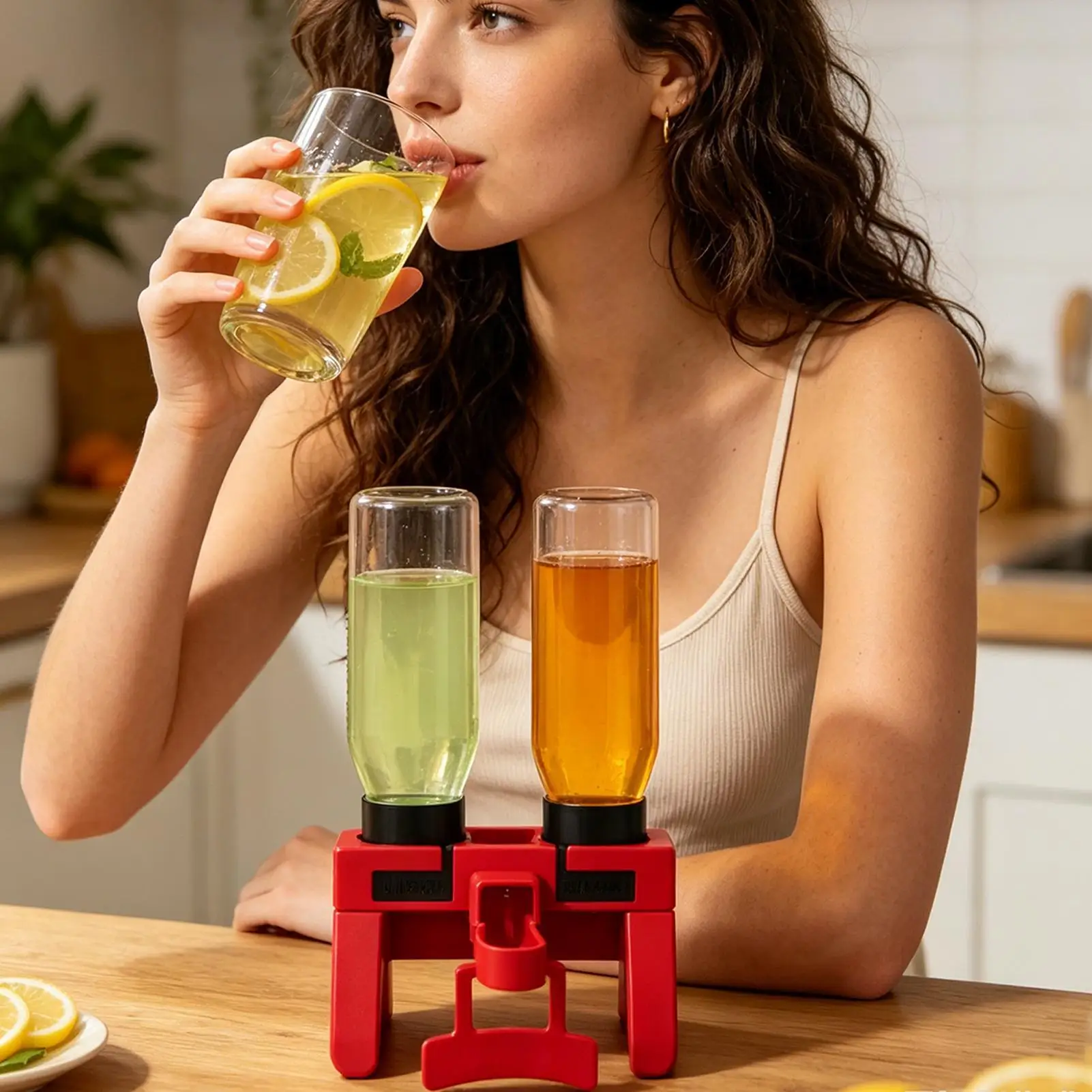 

Double Bottle Holder Iced Beverage Mixer Dispensers Beverage Dispenser with Spigot for Lemonade Cocktail Whiskey Champagne Beer