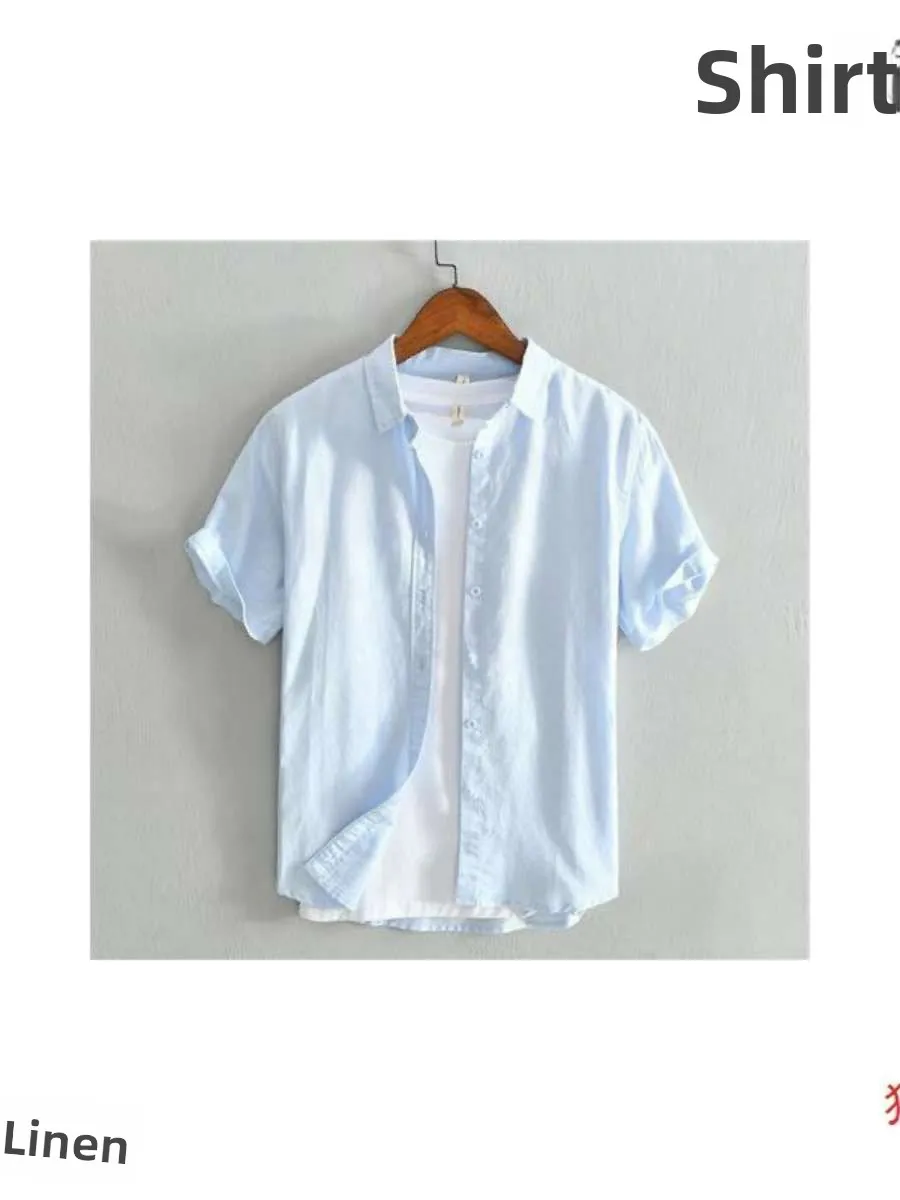 

Новая однотонная мужская рубашка из льна и хлопка, свободного кроя, летняя, тонкая, с воротником, повседневная, для ношения на каждый день