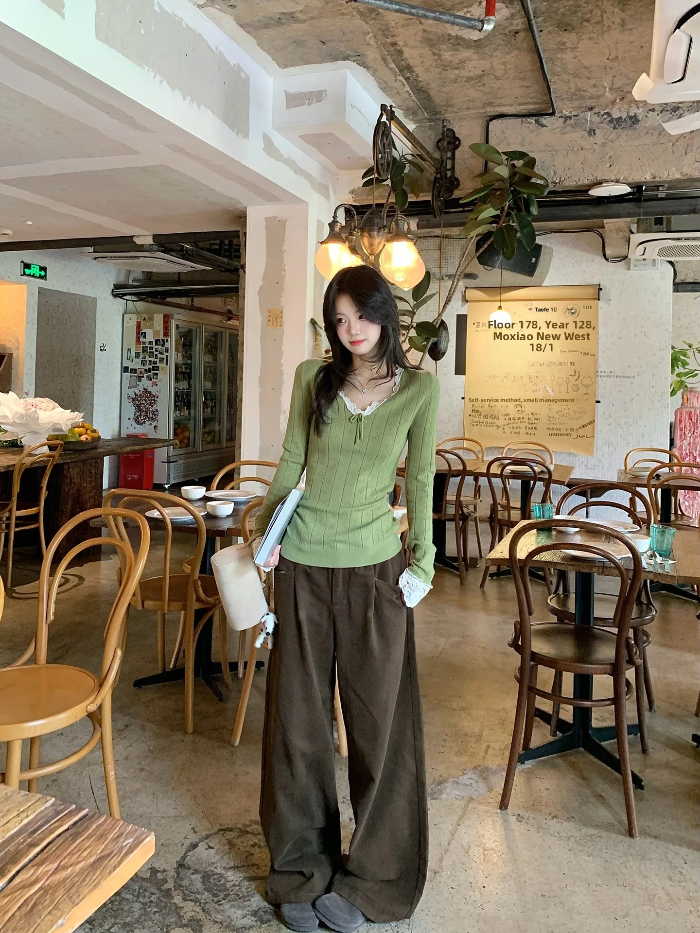 

Retro Coffee Color Denim Pants Women's Loose Drapey Lazy Straight Leg Jeans Slimming Long Trousers Commute Style High Waist C...