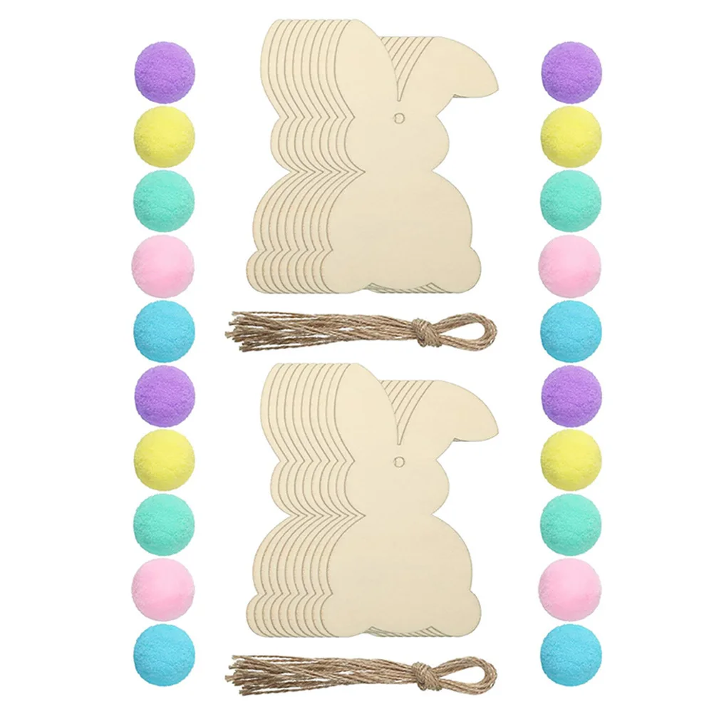 

20Pcs Rabbit Pattern Hanging Ornaments Easter Wooden Bunny Cutouts Unfinished Wood Slices for Crafts DIY Home Decor Party