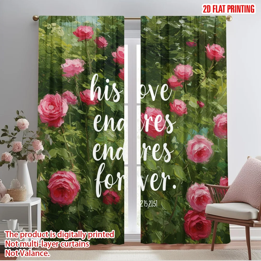 

2pcs 2D flat printing Curtains Floral Garden 100% Polyester Without Electricity 0 Use for Holiday Family Portraits Party