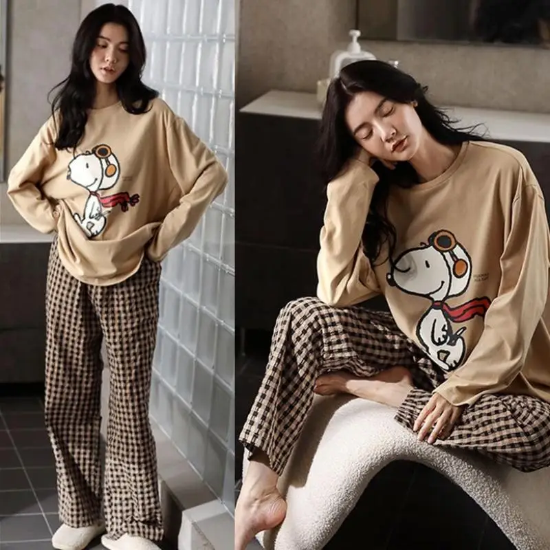 Anime Kawaii Snoopy Sleepwear Loose Comfortable Sweet Casual Wear Cartoon Snoopy Home Clothing Suit Lightweight For Girls