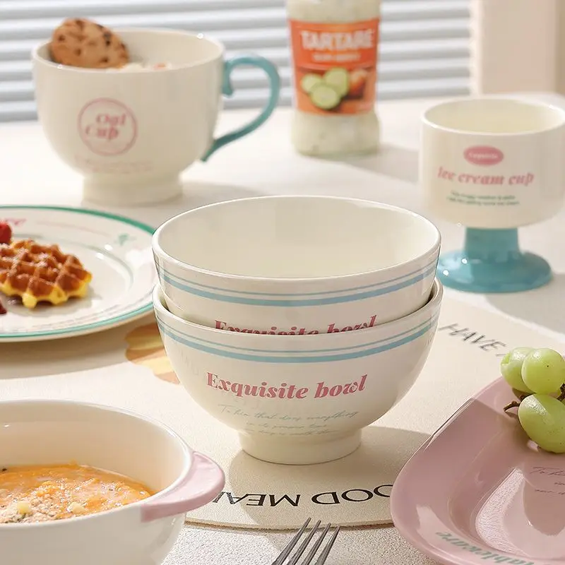 Tableware Bowl Plate Set Home Use,Including Bowls,Rice,Double Ear, Dividing Plates, Dessert Cups,High Aesthetic Value