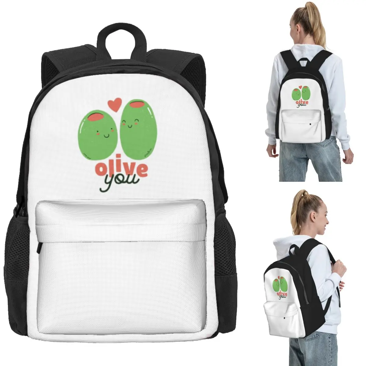 

Olive You - I Love You Backpack Daypack Large Capacity Children BookBag School Bag Shoulder Bags for Men Women