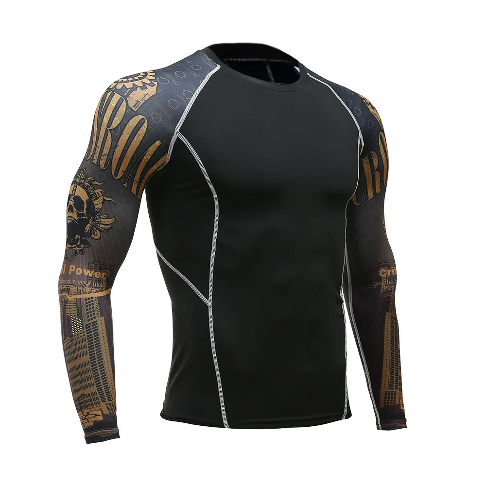 Men's T-Shirts Long Shirts Skull Compression Top Fitness MMA Sports rashgarda MMA Long sleeves Winter base layer Thermal l shirt