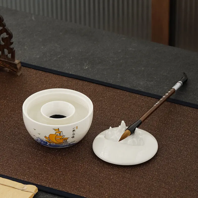 Table de Billard à Encre avec Couvercle, Filles à Cartouche en Céramique, Assiette, Fournitures, Porte-Stylo, Étude Multifonctionnelle, Quatre Sagesses, Calligraphie